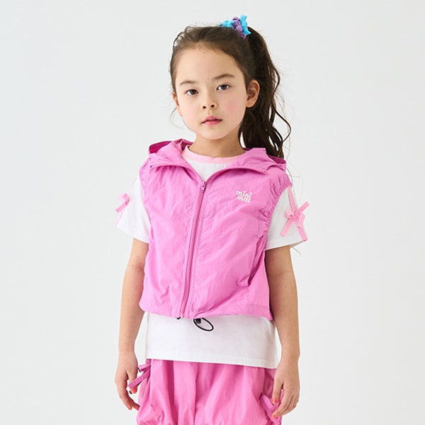 Japanese children's clothing mini#ML waterproof series lightweight breathable hooded vest jacket 100-140cm girls summer outerwear