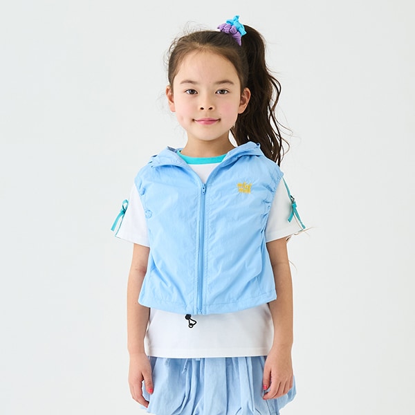 Japanese children's clothing mini#ML waterproof series lightweight breathable hooded vest jacket 100-140cm girls summer outerwear