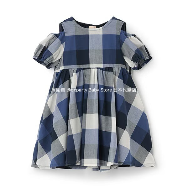 Japanese children's clothing pe#main off-the-shoulder checkered dress 80-130cm girls summer dresses