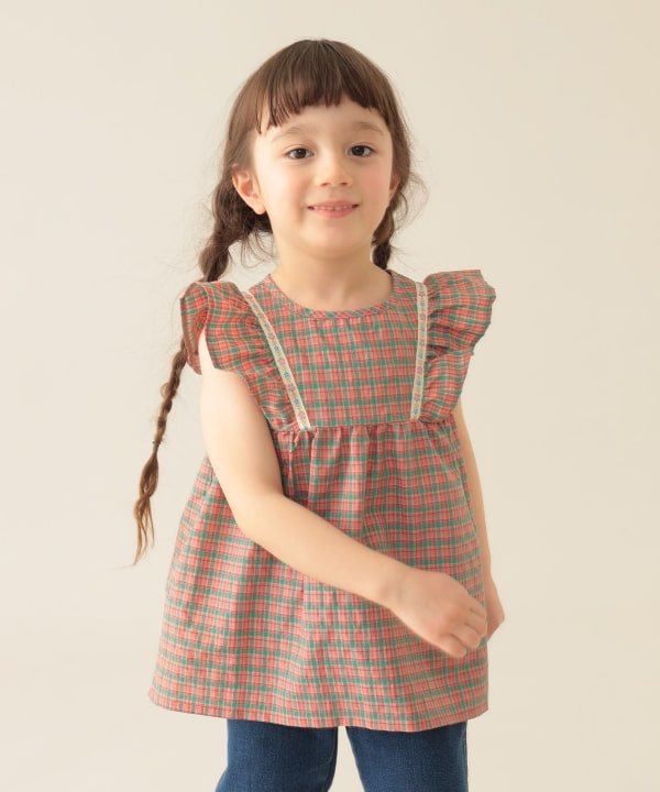 Japanese children's clothing BEAMS mini small flying sleeve top 90-150cm girls summer TOPS