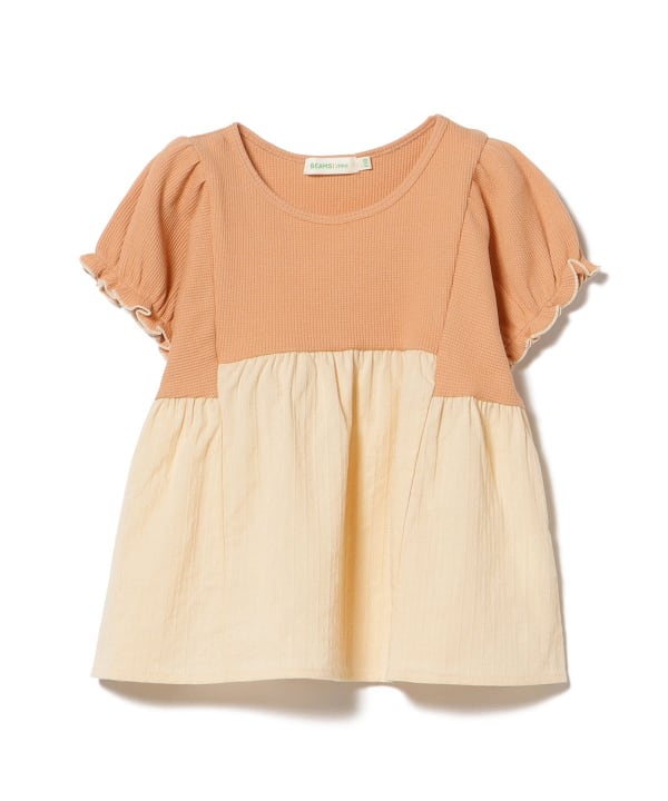 Japanese children's clothing BEAMS mini puff sleeve patchwork top 90-150cm girls summer TOPS