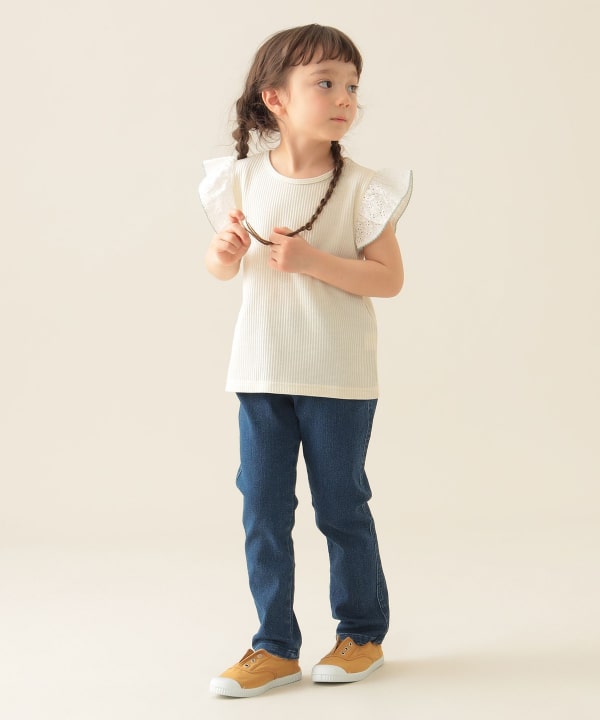 Japanese children's clothing BEAMS mini small flying sleeve top 90-150cm girls summer TOPS