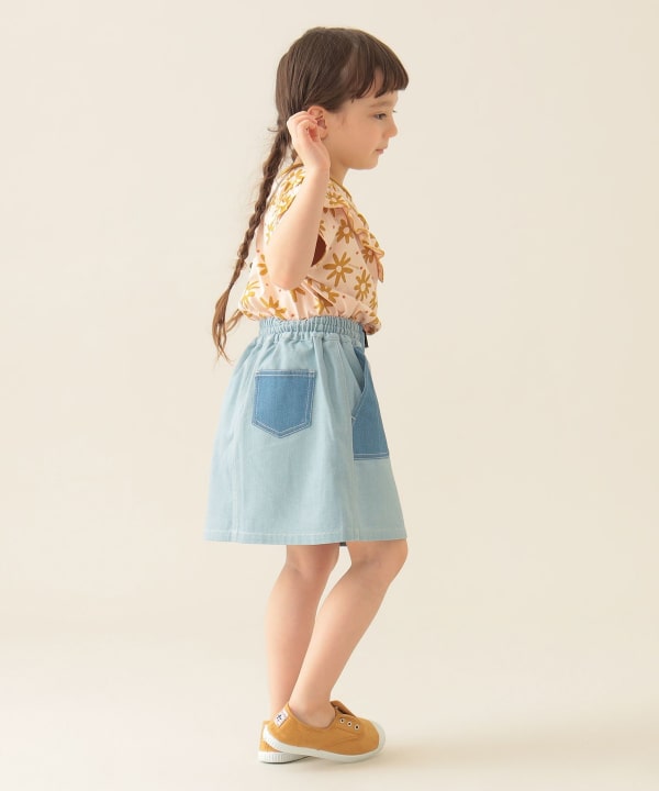 Japanese children's clothing BEAMS mini contrast pocket skirt 90-150cm girls summer SKIRTS