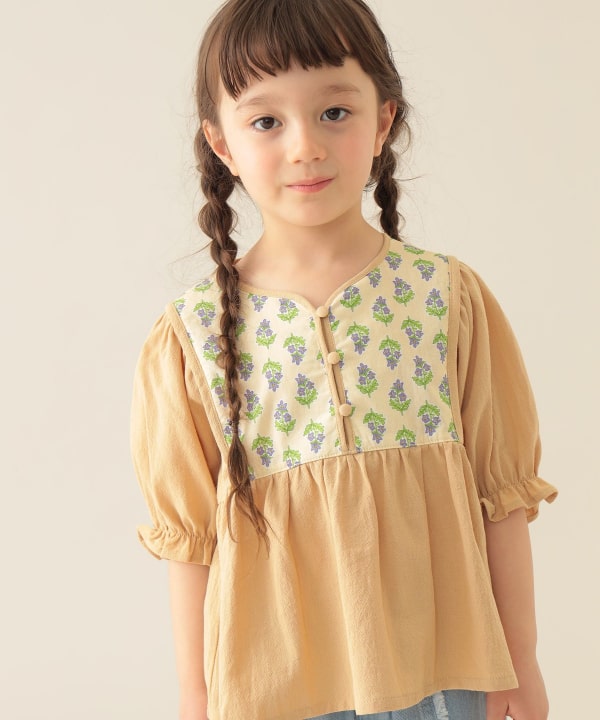 Japanese children's clothing BEAMS mini ethnic style floral top 90-150cm girls summer TOPS