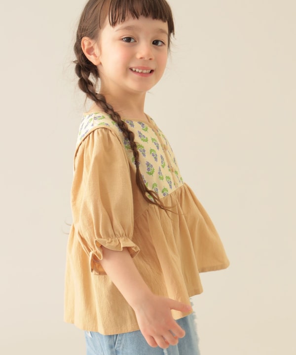 Japanese children's clothing BEAMS mini ethnic style floral top 90-150cm girls summer TOPS