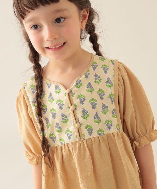 Japanese children's clothing BEAMS mini ethnic style floral top 90-150cm girls summer TOPS