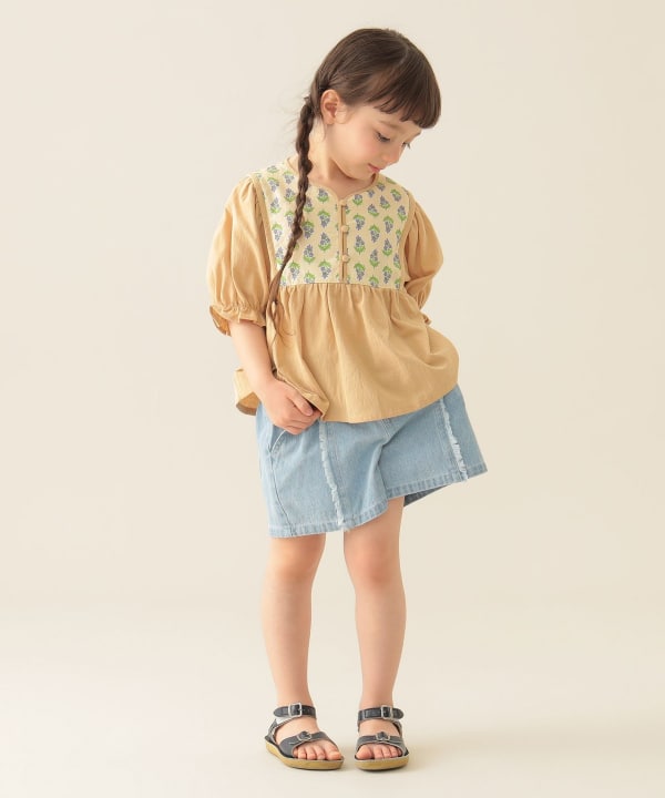 Japanese children's clothing BEAMS mini ethnic style floral top 90-150cm girls summer TOPS