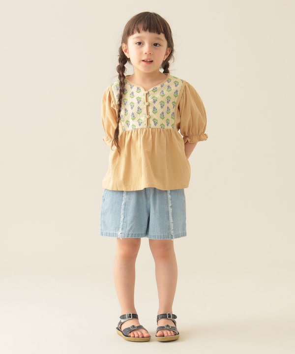 Japanese children's clothing BEAMS mini ethnic style floral top 90-150cm girls summer TOPS