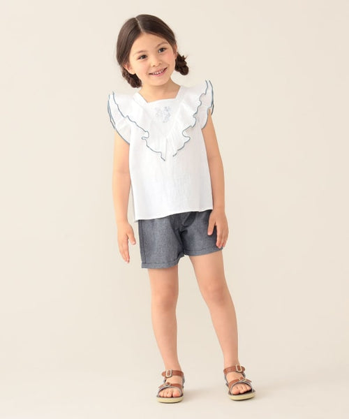 日本童裝 BEAMS mini 刺繡喇叭袖兩件套裝 90-150cm 女童款 夏季 TOPS PANTS