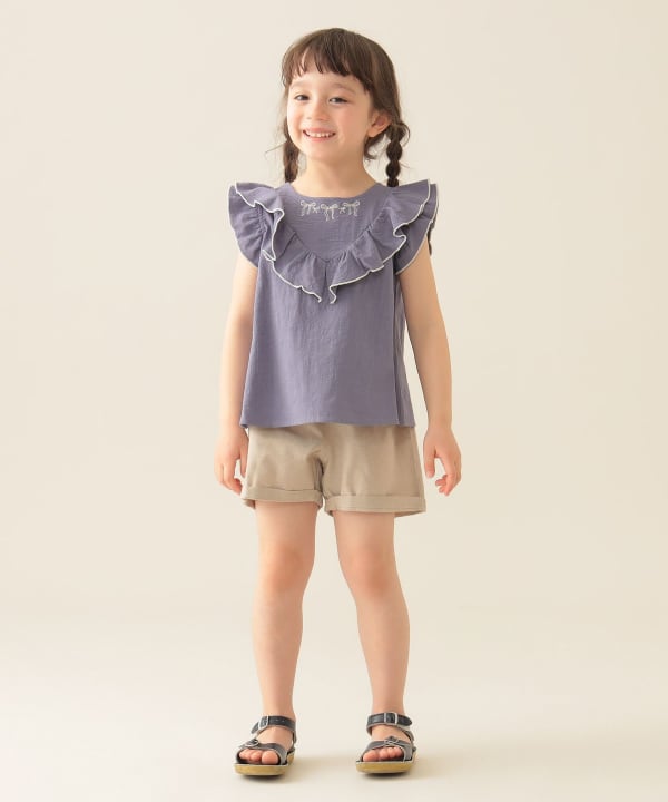 Japanese BEAMS Mini Embroidery Two-Piece Set (90-150cm) for Girls (Summer TOPS PANTS)