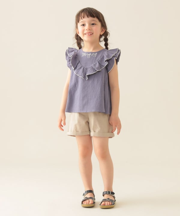 Japanese BEAMS Mini Embroidery Two-Piece Set (90-150cm) for Girls (Summer TOPS PANTS)