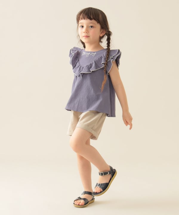 Japanese BEAMS Mini Embroidery Two-Piece Set (90-150cm) for Girls (Summer TOPS PANTS)