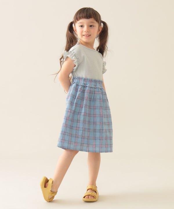 Japanese children's clothing BEAMS mini patchwork checkered vest dress 90-150cm girls summer dresses