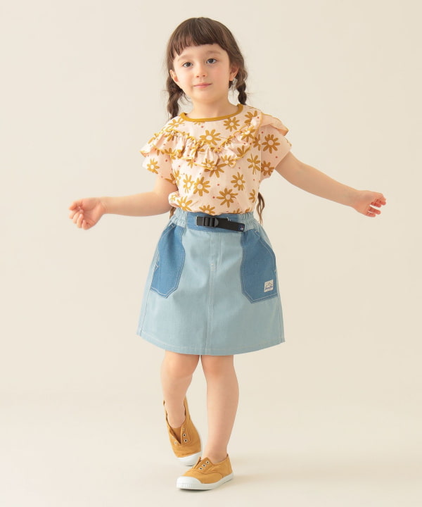 Japanese children's clothing BEAMS mini contrast pocket skirt 90-150cm girls summer SKIRTS