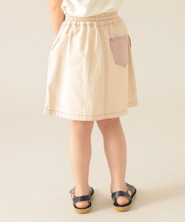 Japanese children's clothing BEAMS mini contrast pocket skirt 90-150cm girls summer SKIRTS