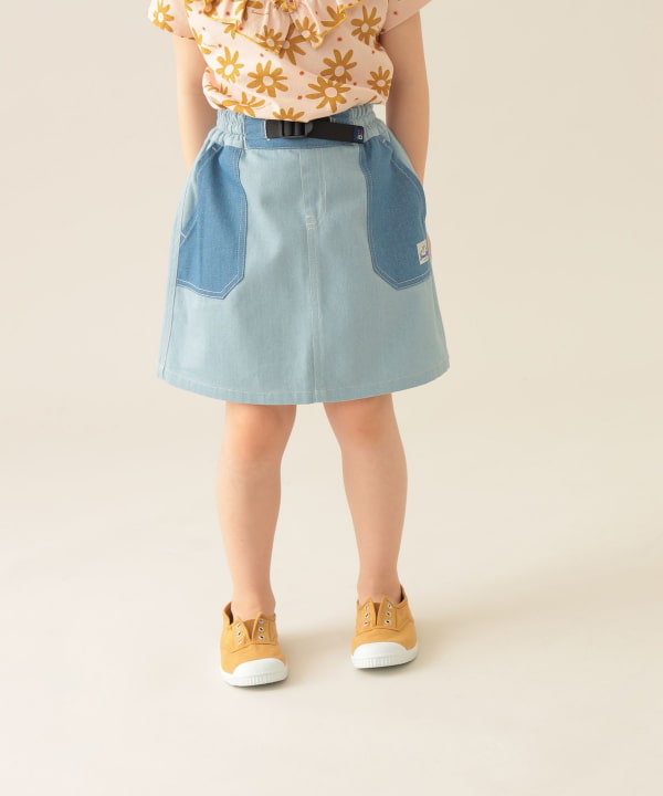 Japanese children's clothing BEAMS mini contrast pocket skirt 90-150cm girls summer SKIRTS