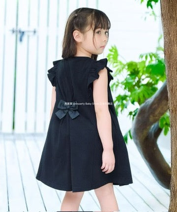 Japanese children's clothing aF#a325 small flying sleeve waist bow dress 90-160cm girls summer dresses