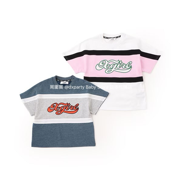Japanese children's clothing X-girl Stages contact cool color block logo print top 80-140cm girls summer TOPS