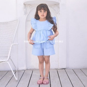 Japanese children's clothing Ly# mine ruffle sleeve top 100-150cm girls summer TOPS