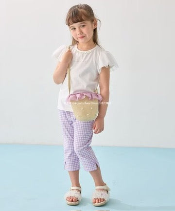 Japanese children's clothing aF#a325 mesh sleeve top 100-160cm girls summer TOPS