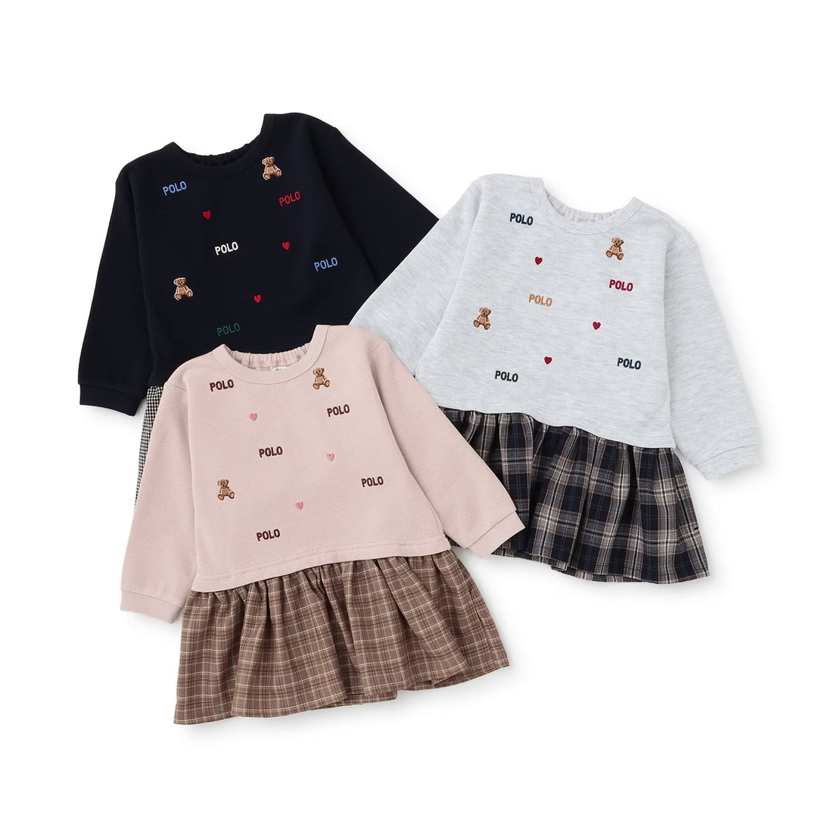 日本童裝 pe#main x【POLO BCS】假兩件拼接連身裙 80-130cm 女童款 秋季 DRESSES