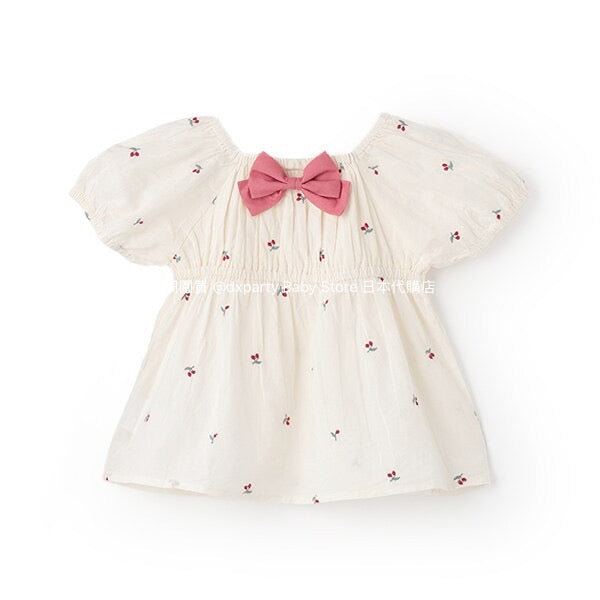 Japanese children's clothing pe#main cherry embroidered top 80-130cm girls summer TOPS