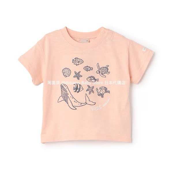 Japanese children's clothing pe#main Contact Cool Ocean Embroidery Top 80-130cm Boys/Girls Summer TOPS
