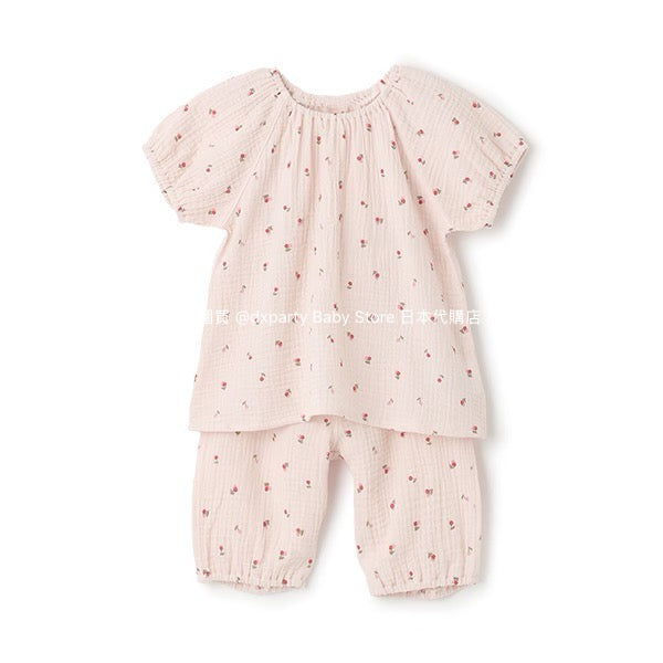 Japanese children's clothing pe#main puff sleeve double gauze pajamas 80-130cm girls' summer pajamas series