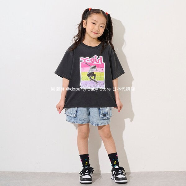 Japanese children's clothing X-girl Stages work pocket jeans 100-140cm girls summer PANTS