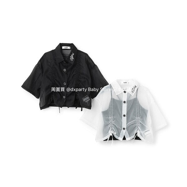 Japanese children's clothing X-girl Stages transparent shirt and suspenders two-piece set 110-140cm girls summer TOPS