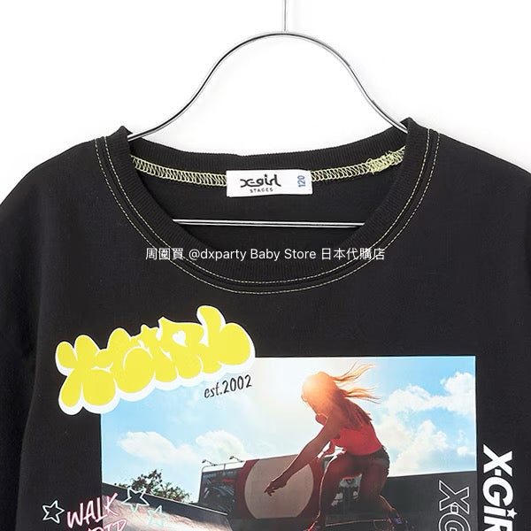 Japanese children's clothing X-girl Stages skateboard girl photo print top 80-140cm girls summer TOPS