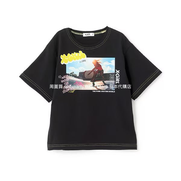 Japanese children's clothing X-girl Stages skateboard girl photo print top 80-140cm girls summer TOPS