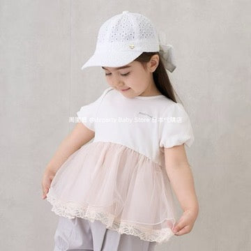 Japanese children's clothing pe#main ruffled mesh top 80-130cm girls summer TOPS