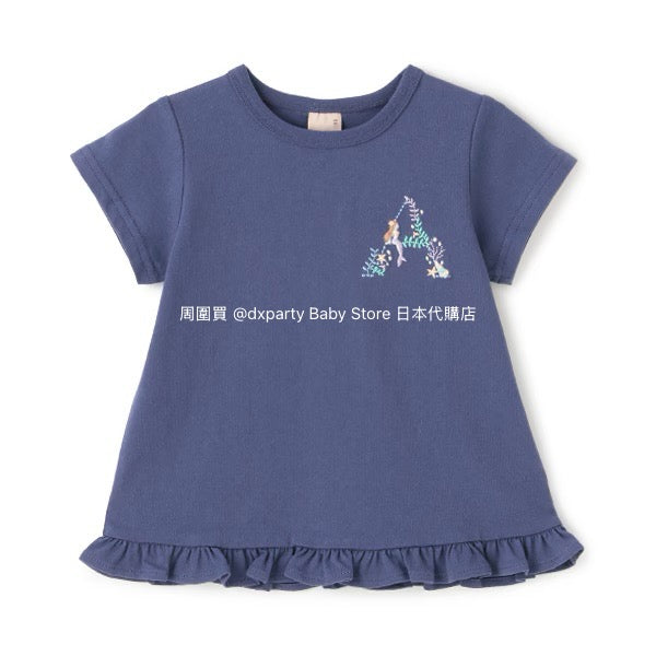 Japanese children's clothing pe#main embroidered English lettering top 80-130cm girls summer TOPS