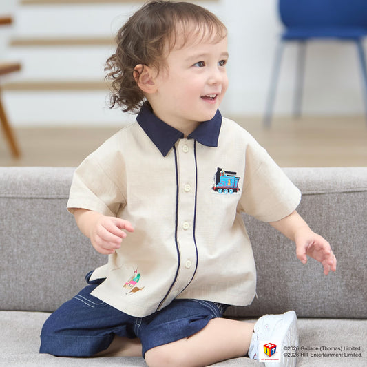 日本童裝 pe#main x Thomas 布帛短袖襯衫 80-130cm 男童款 夏季 TOPS