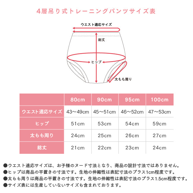Waterproof training pants/learning pants 4 layers set of 4 pieces 80/90/95/100cm direct from Japan