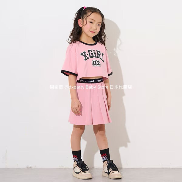 Japanese children's clothing X-girl Stages short top pleated skirt two-piece set 80-140cm girls summer TOPS SKIRTS