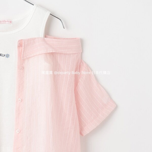 Lovetoxic Japanese children's clothing fake two-piece off-the-shoulder shirt 140-160cm girls summer TOPS