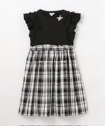 Japanese children's clothing aF#a325 checkered patchwork dress 110-160cm girls summer dresses