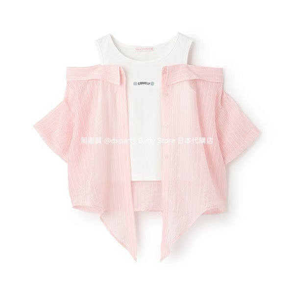 Lovetoxic Japanese children's clothing fake two-piece off-the-shoulder shirt 140-160cm girls summer TOPS