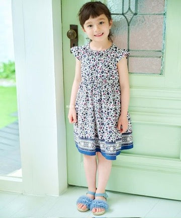 Japanese children's clothing aF#a325 small flying sleeve dress 90-160cm girls summer dresses