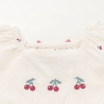 Japanese children's clothing pe#main cherry embroidered top 80-130cm girls summer TOPS