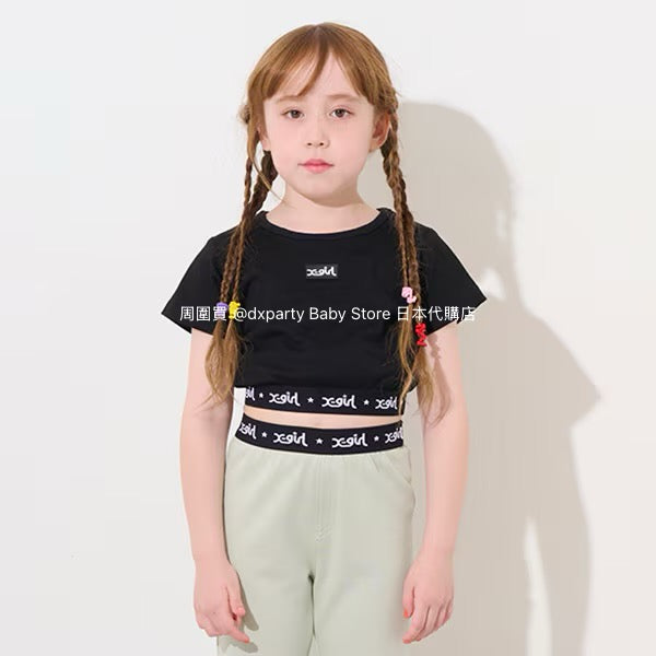 Japanese children's clothing X-girl Stages striped cropped top 90-140cm girls summer TOPS