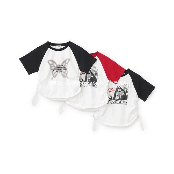 Lovetoxic Japanese children's clothing short print top 130-170cm girls summer TOPS