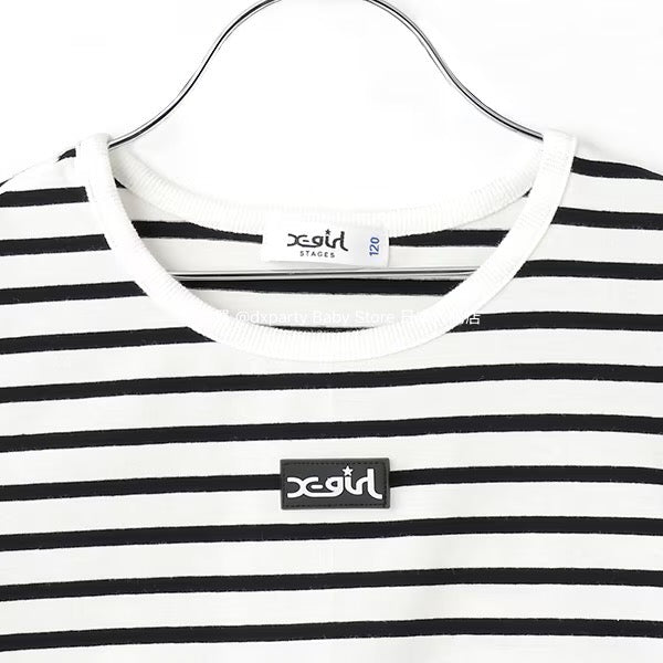 Japanese children's clothing X-girl Stages striped cropped top 90-140cm girls summer TOPS