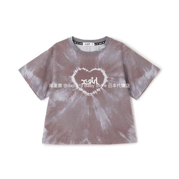 Japanese children's clothing X-girl Stages heart-shaped tie-dye top 80-140cm girls summer TOPS