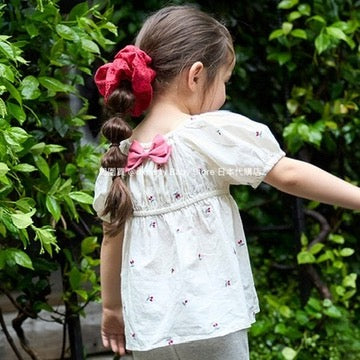 Japanese children's clothing pe#main cherry embroidered top 80-130cm girls summer TOPS