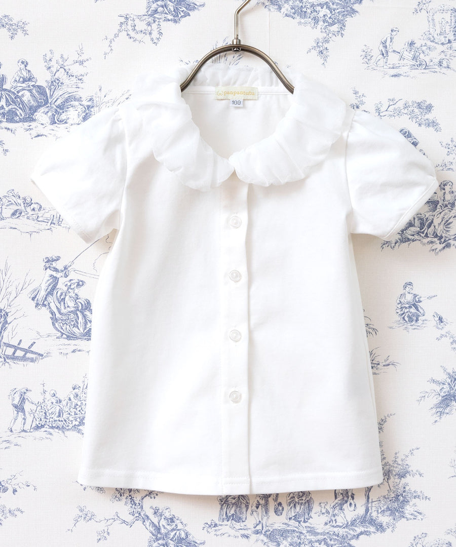 Japanese children's clothing panpantutu bubble collar shirt 80-150cm girls summer TOPS interview / banquet / performance