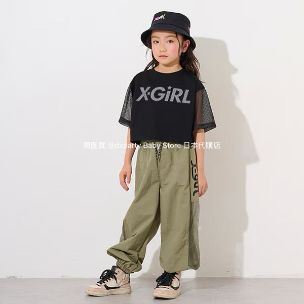 Japanese children's clothing X-girl Stages mesh sleeve patchwork top 90-140cm girls summer TOPS