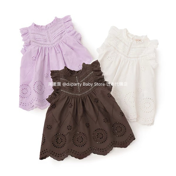 Japanese children's clothing pe#main lace hollow top 80-130cm girls summer TOPS